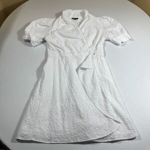Marciano Guess White Eyelet Lace Wrap Dress Puff Sleeve Cottagecore Size 12
